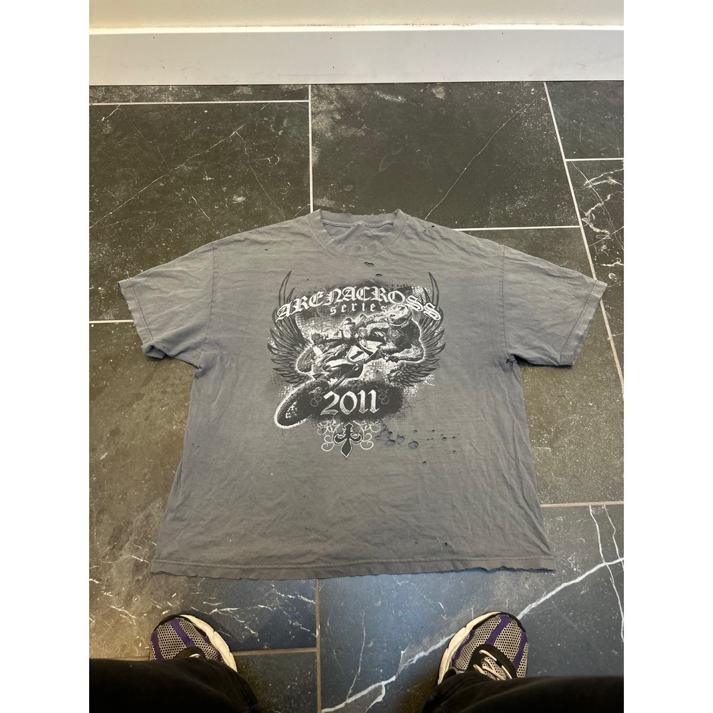 Vintage y2k Arenacross Series Motocross T-Shirt Gray Mens XXL Distressed